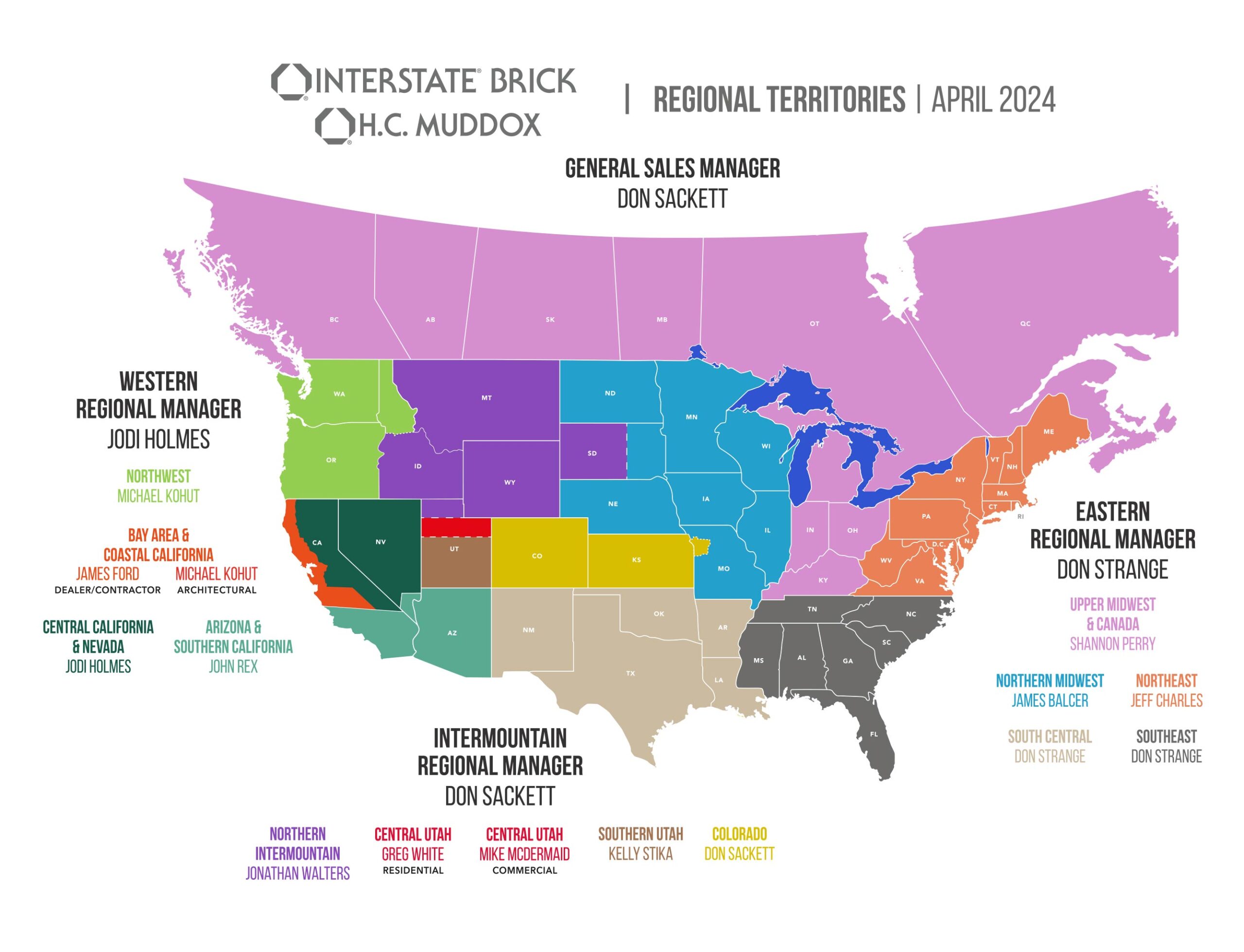 Interstate Brick Sales Representative Territory Map