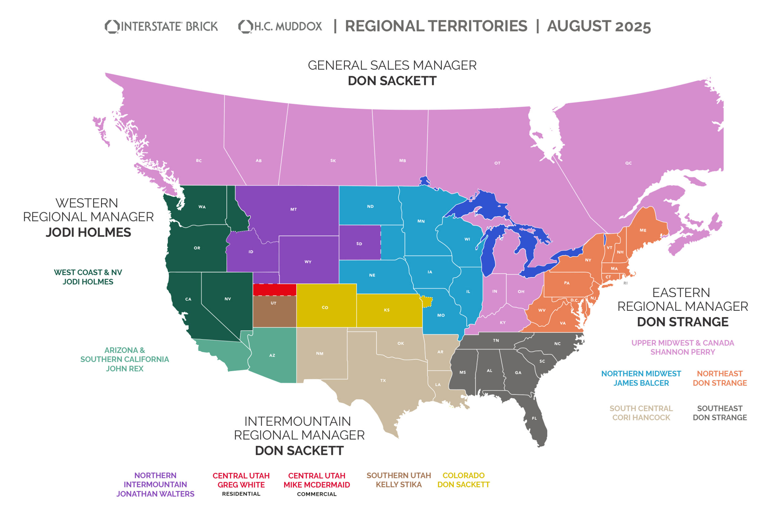 Interstate Brick Sales Representative Territory Map